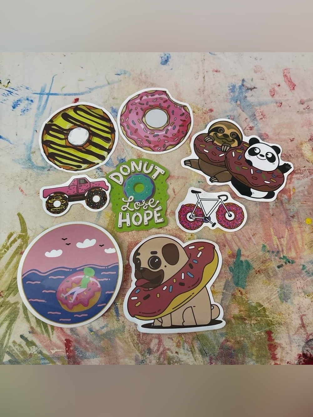 Donut-Themed Vinyl Sticker Set - Pink, Green, Brown Accents
